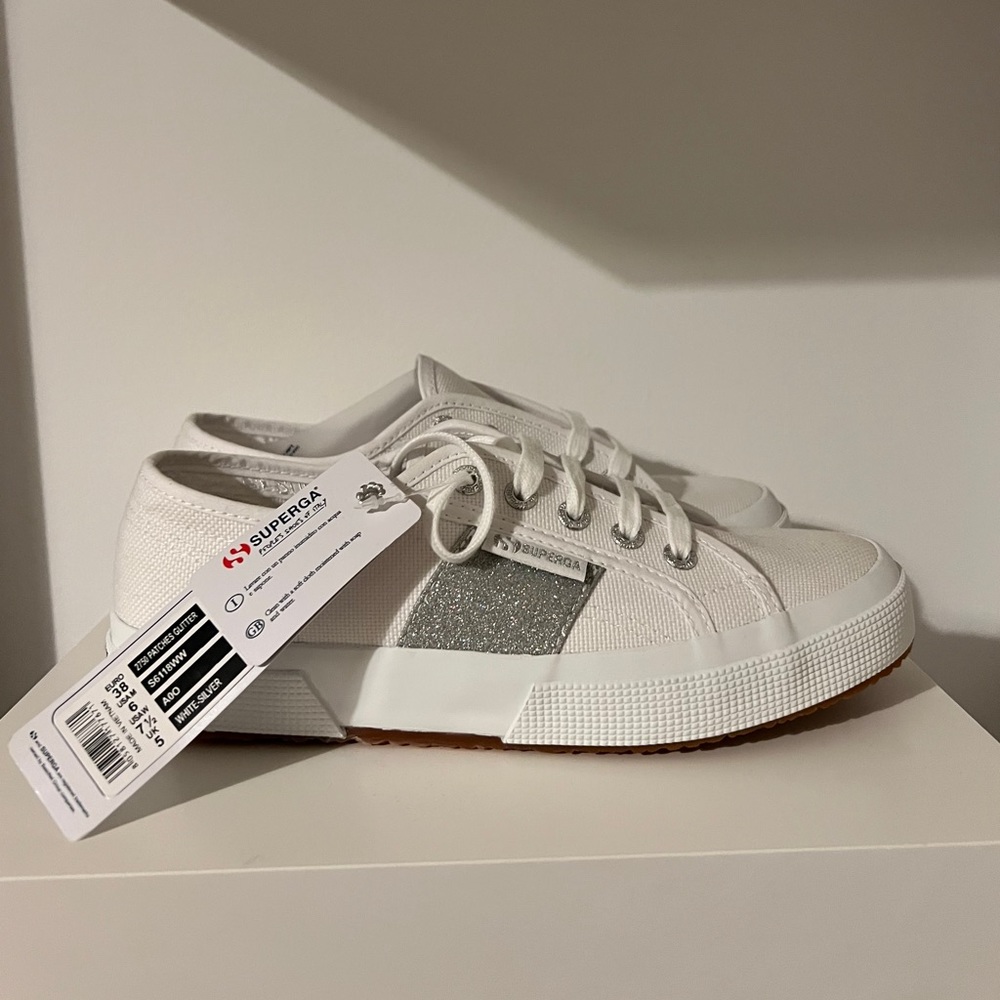 BRAND NEW White Supergas - Platform with Sparkly Stripe - US7.5